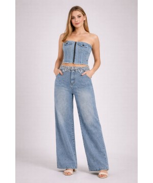 Cepli Fermuar Detaylı Kot Büstiyer