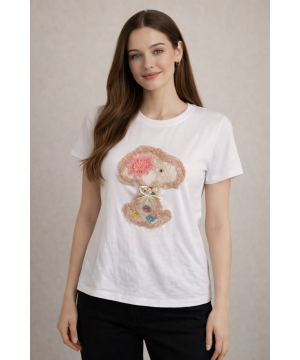 Gupürlü Snoopy Figürlü Aplikeli Tişört