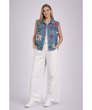 Nakış ve Patch Detaylı Kot Yelek