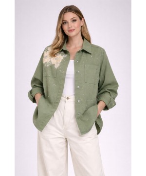 Çiçek Detaylı Taş İşlemeli Ceket