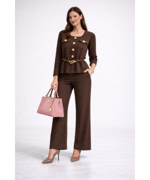 Gold Aksesuarlı Kahverengi Pantolon Takım